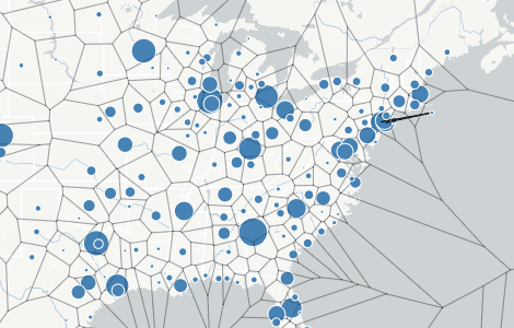Voronoi of airports in US by D3js